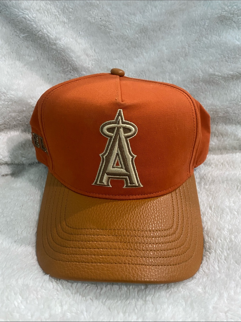 MLB Los Angeles Angels Orange & Tan Leather Brim Baseball Cap